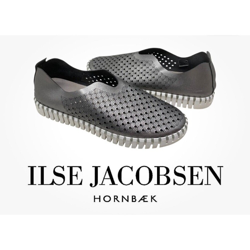 Ilse Jacobsen Shoes Women Sz 9.5-10 EU40 Silver Tulip Slip On Perforated Comfort